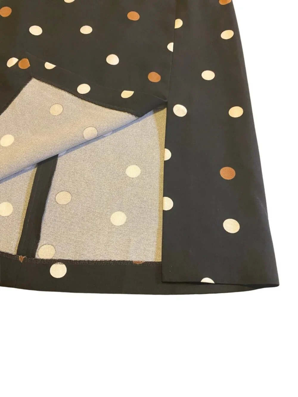 Ann Taylor Factory Black A-Line Midi  Skirt White and Camel Brown Polka Dots 00P